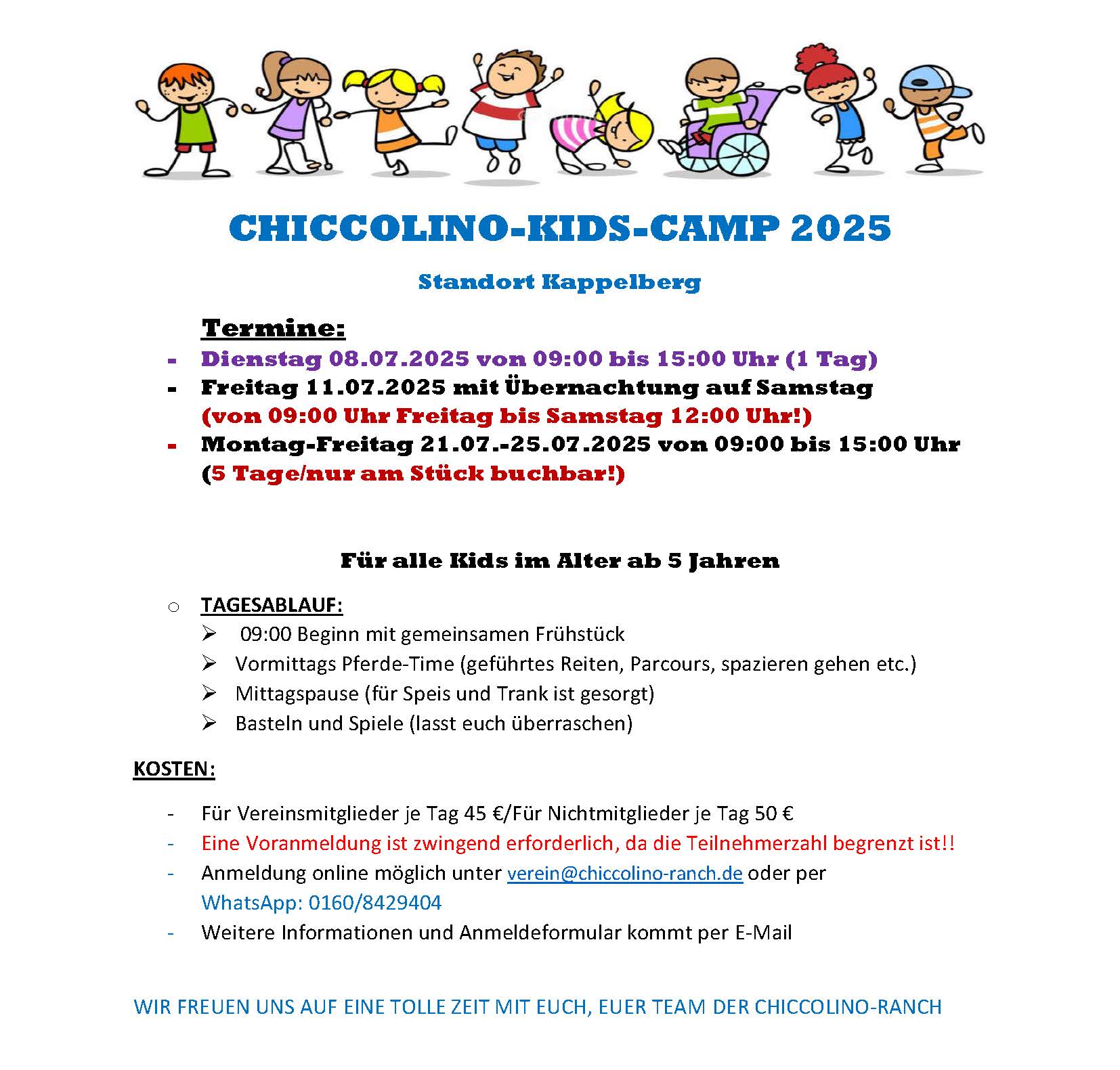 Chiccolino Kids Camp 2025 Infoblatt