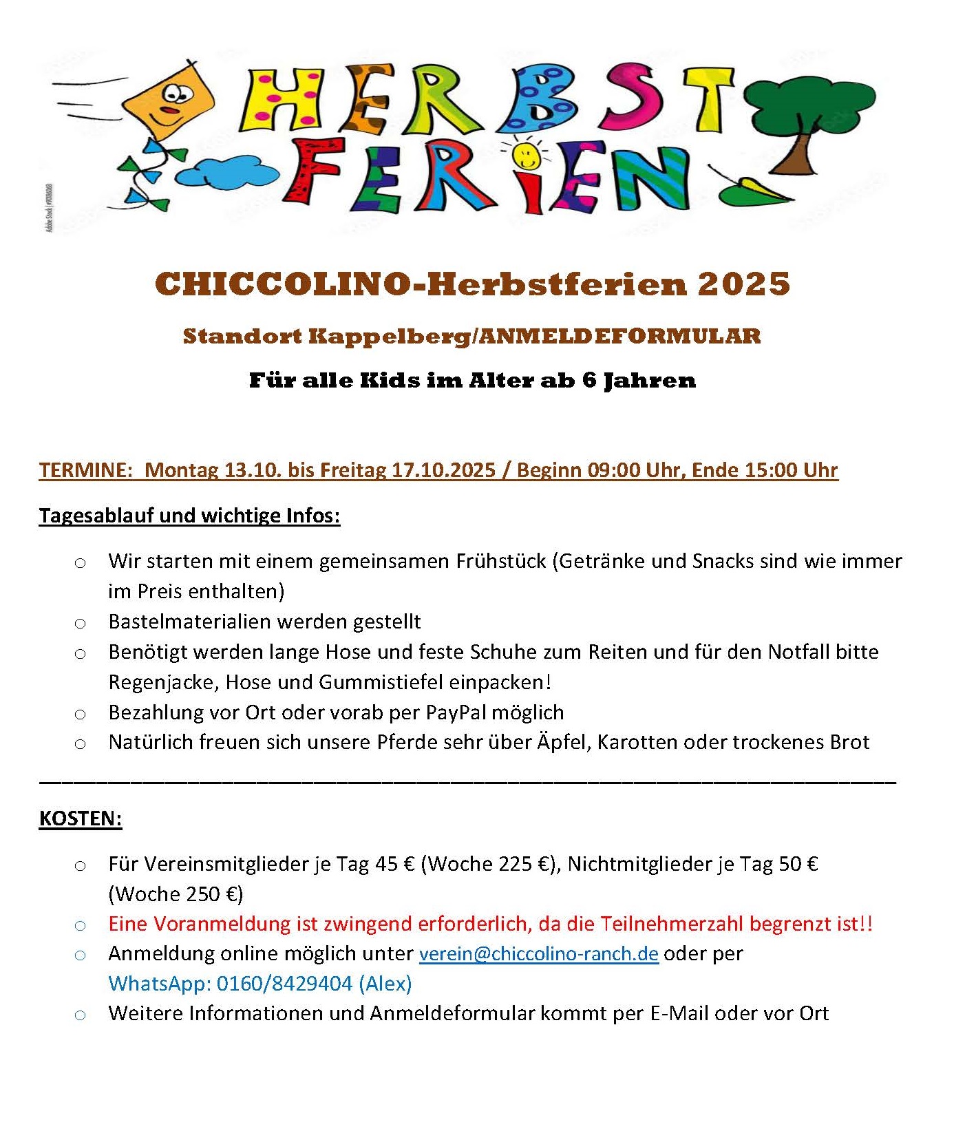 Herbstferien 2025 Flyer  Anmeldung Seite 1